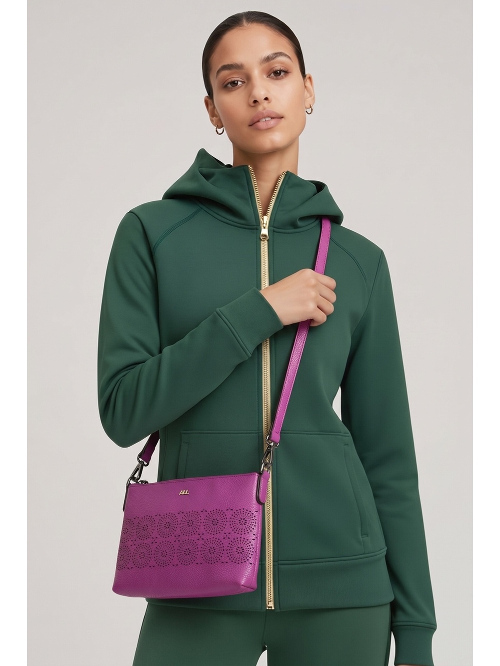 Lauren Ralph Lauren LRL Hot Pink Leather Crossbody Bag